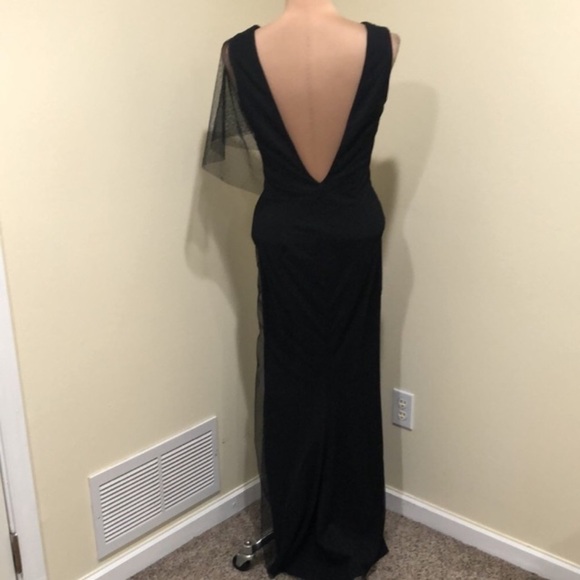 Katie May Olivia Formal Dress Size Small Black Swiss Dot Mesh Plunge Neck - Picture 7 of 14